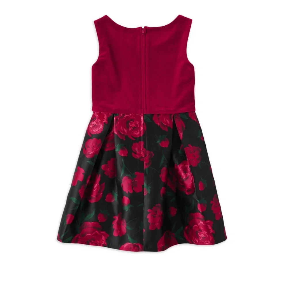 The Children’s Place Girls Red Velour Print Dress Dize 14 NEW